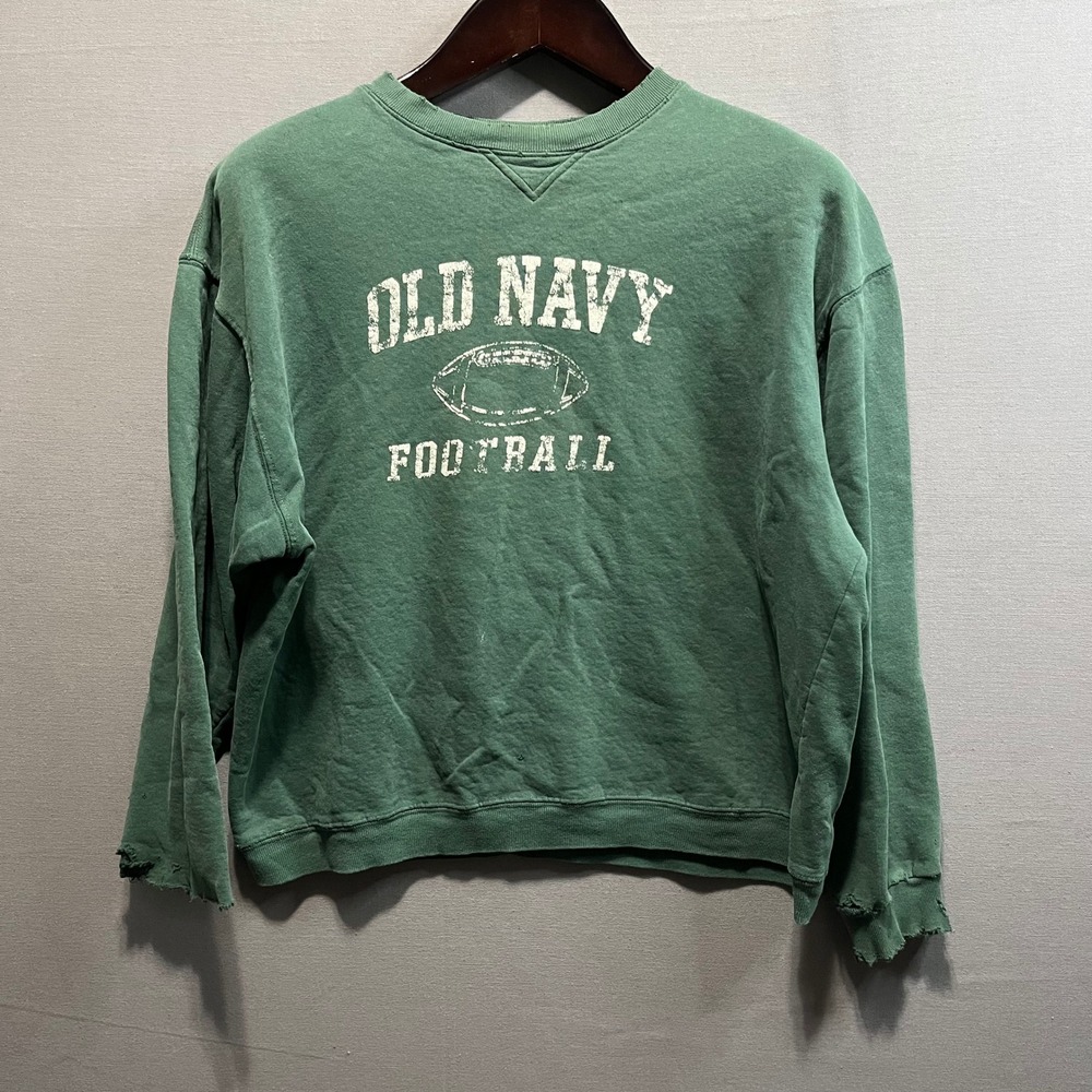 Vintage Old Navy Football Sweatshirt Green Distressed Crewneck Mens Large L